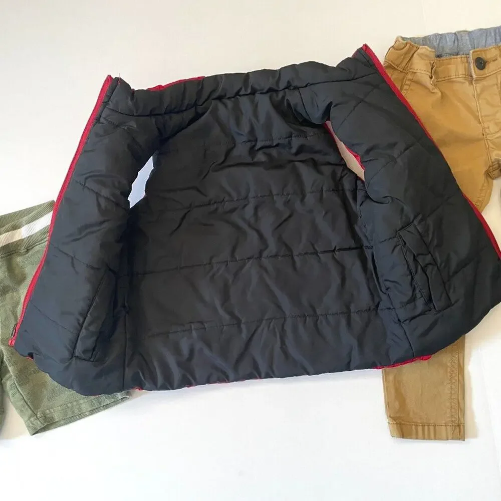 Outfit Bundle 3 Basics 2T/3T, Puffer Vest, Osh Kosh Khaki Pants, Camo Shorts